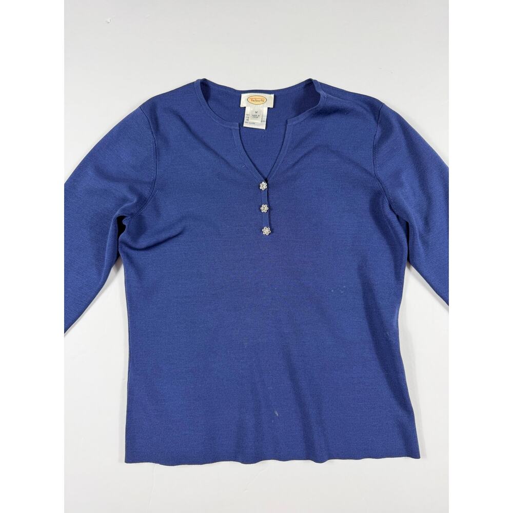 Talbots Silk Blend Jewel Button Sweater Royal Blue 3/4 Sleeve Size Medium - Picture 3 of 10